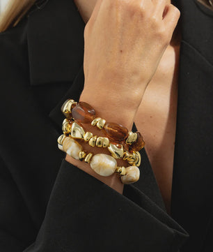 Set van 3 Bohemian Kralenarmbanden - Vintage Stijl Acryl & Goudkleurig