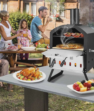 Outdoor Pizzaoven met 2 Lagen, Grillrooster, Pizzasteen & Schep