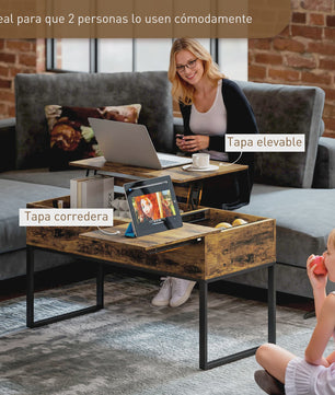 Verstelbare Salontafel met Schuifblad en Soft-Close Sluiting - Rustiek Bruin