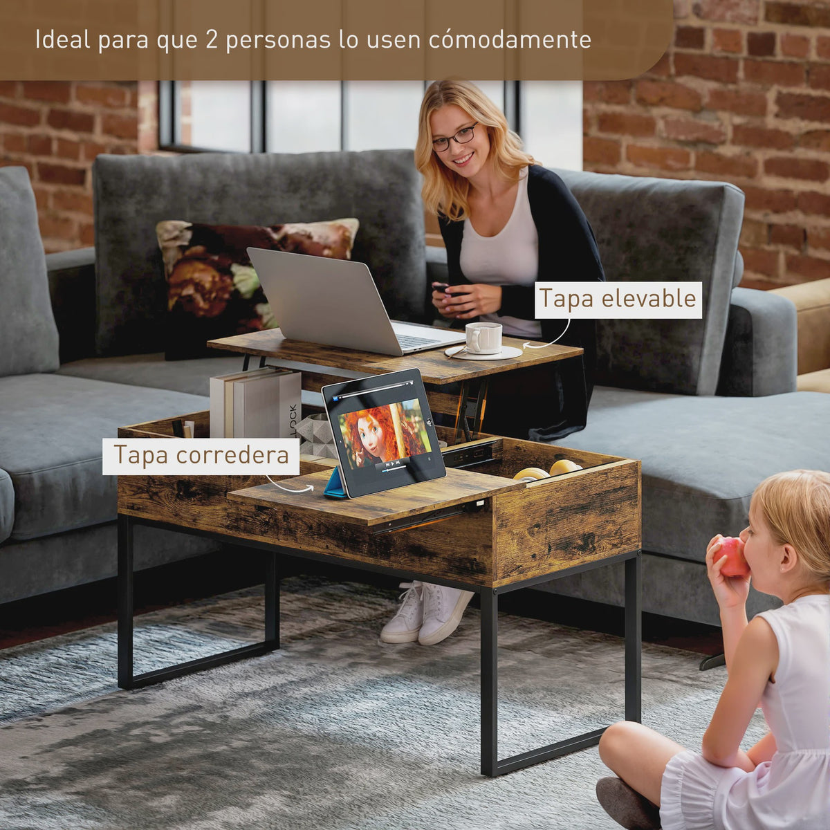 Verstelbare Salontafel met Schuifblad en Soft-Close Sluiting - Rustiek Bruin