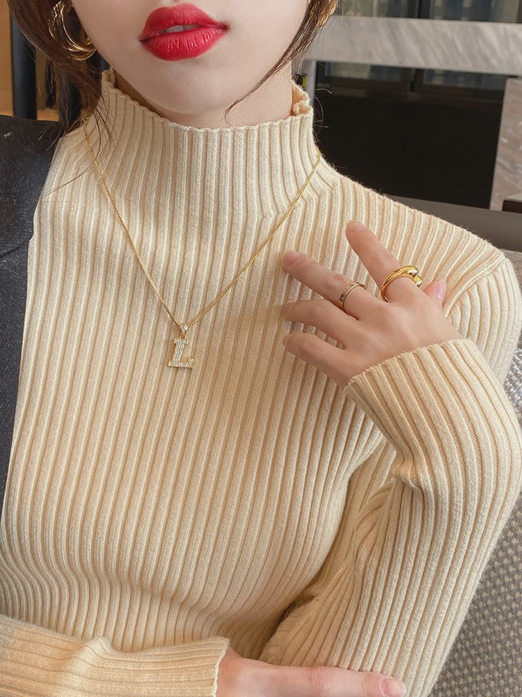 Elegante Dames Gebreide Basic Coltrui met Lange Mouwen - Slank & Chic Koreaans Design