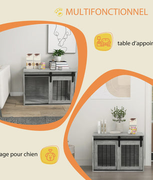 PawHut Hondenbench als Meubel - Met Schuifdeur & Metalen Effect - 80x54x57 cm