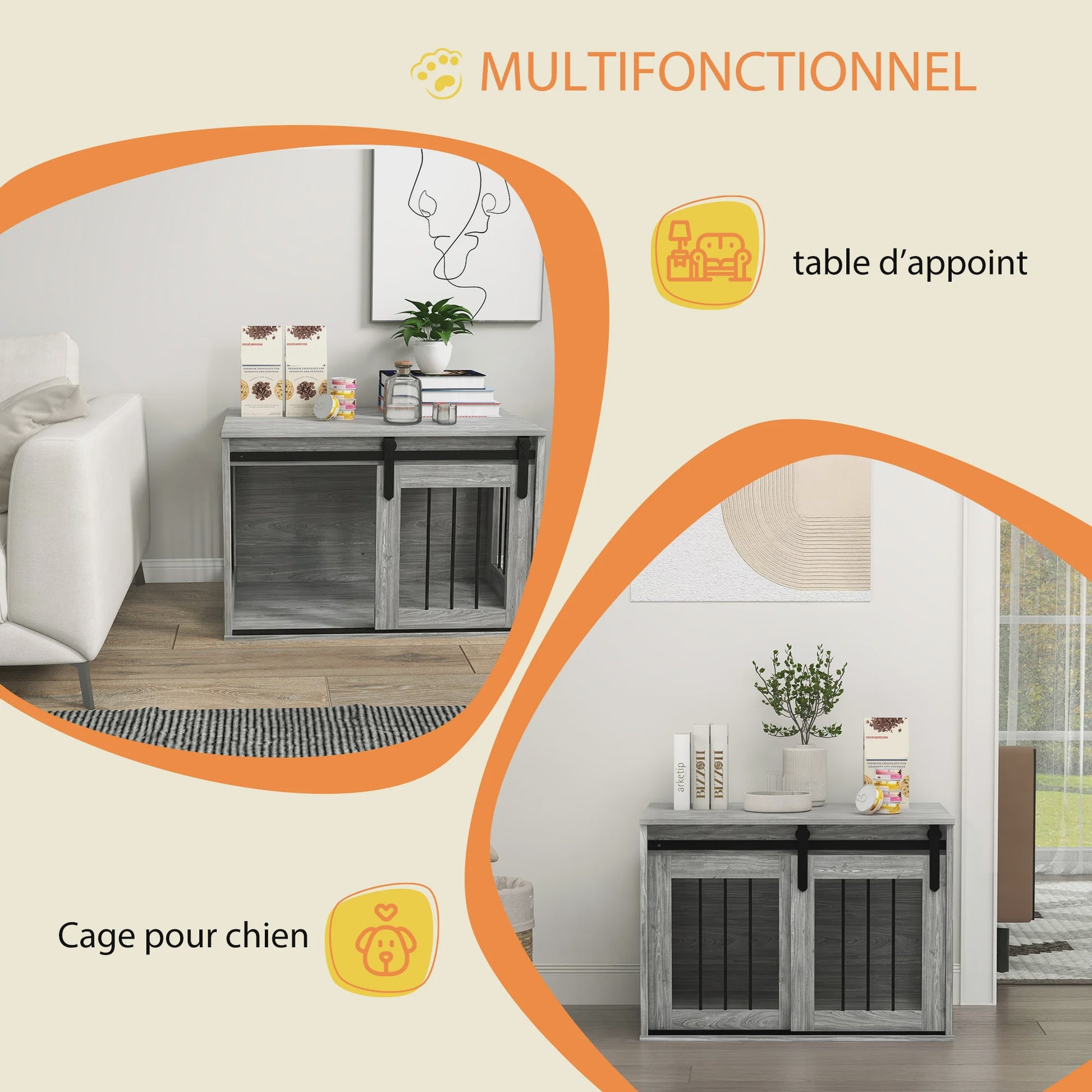PawHut Hondenbench als Meubel - Met Schuifdeur & Metalen Effect - 80x54x57 cm