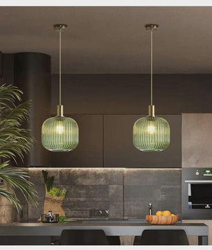 Moderne Ribbel Glazen Hanglamp - Scandinavisch Design in Groen, Grijs & Amber - E27 Fitting