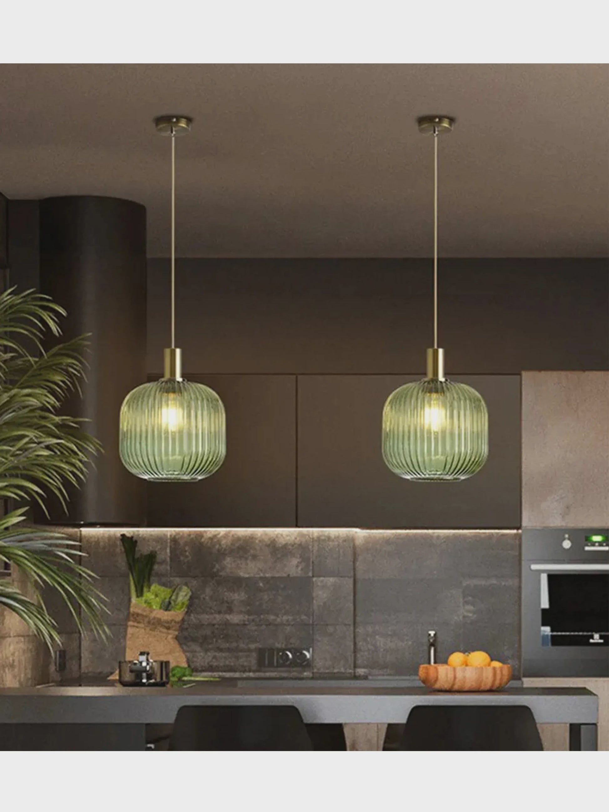 Moderne Ribbel Glazen Hanglamp - Scandinavisch Design in Groen, Grijs & Amber - E27 Fitting