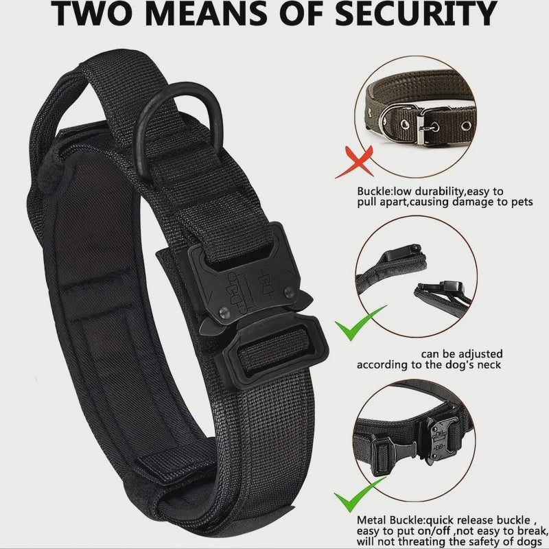 Tactisch Hondenhalsband - Verstelbaar Militair Nylon met Controle Handvat & Metalen Gesp