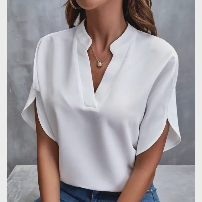 Zomerse Dames Blouse met V-hals en Halve Mouwen - Casual & Elegant