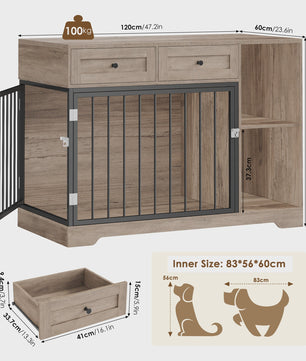 Hondenmand Meubel 120cm met Lades & Open Vakken - Wit/Bruin Hout