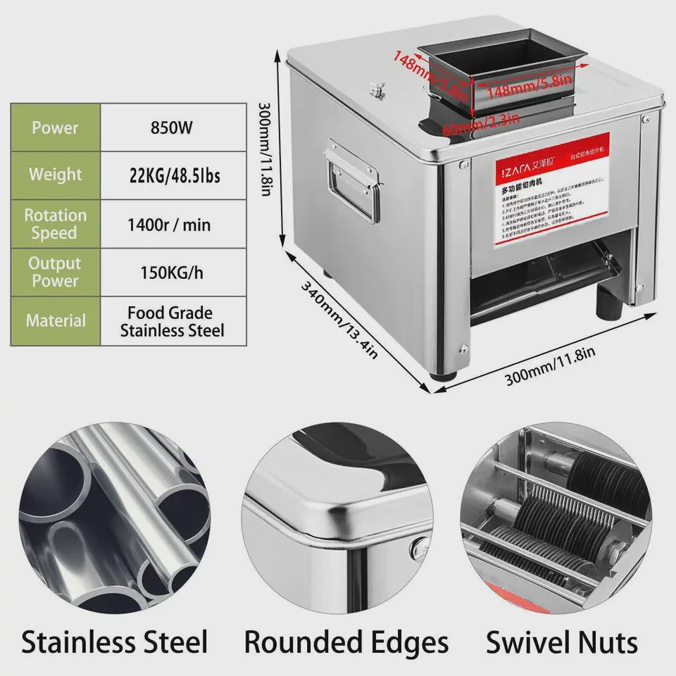 Professionele RVS Vlees Snijmachine 850W - Snel en Efficiënt Vlees, Vis en Groenten Snijden