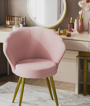 Comfortabele Fluwele Schelpstoel met Gouden Metalen Poten - Stijlvolle Accentstoel voor Woonkamer & Slaapkamer