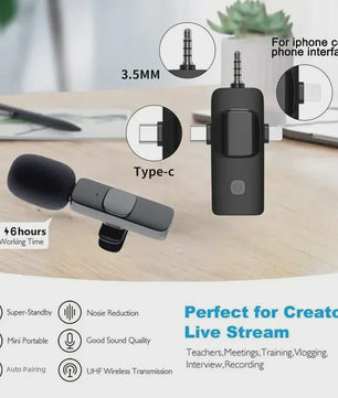 Basix 4-in-1 Draadloze Lavalier Microfoon voor iPhone & Android - Mini Microfoon met Noise Cancelling