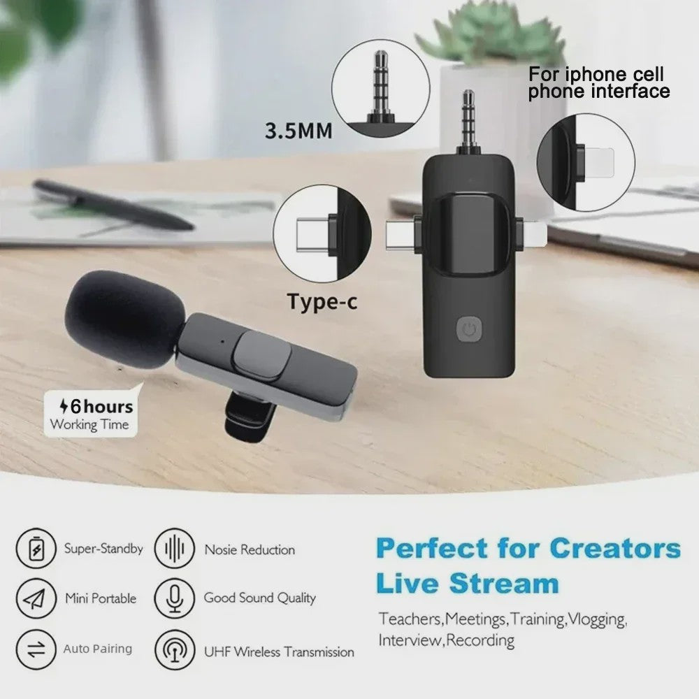 Basix 4-in-1 Draadloze Lavalier Microfoon voor iPhone & Android - Mini Microfoon met Noise Cancelling