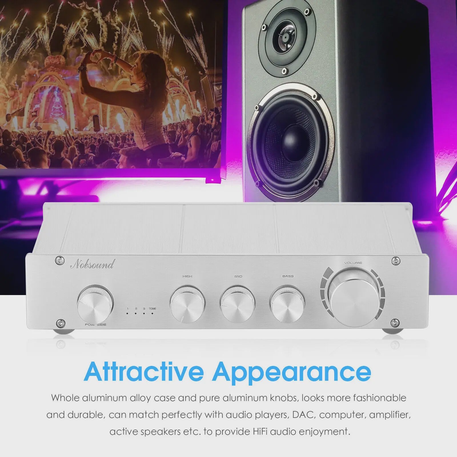 Nobsound HiFi 3-Weg Klasse A Digitale Stereo Preamplifier 2.0 Home Audio Preamp