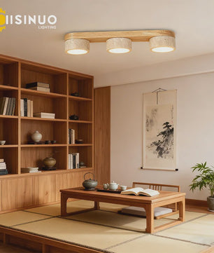 Wabi Sabi Plafondlamp van Travertin Natuursteen en Hout met LED