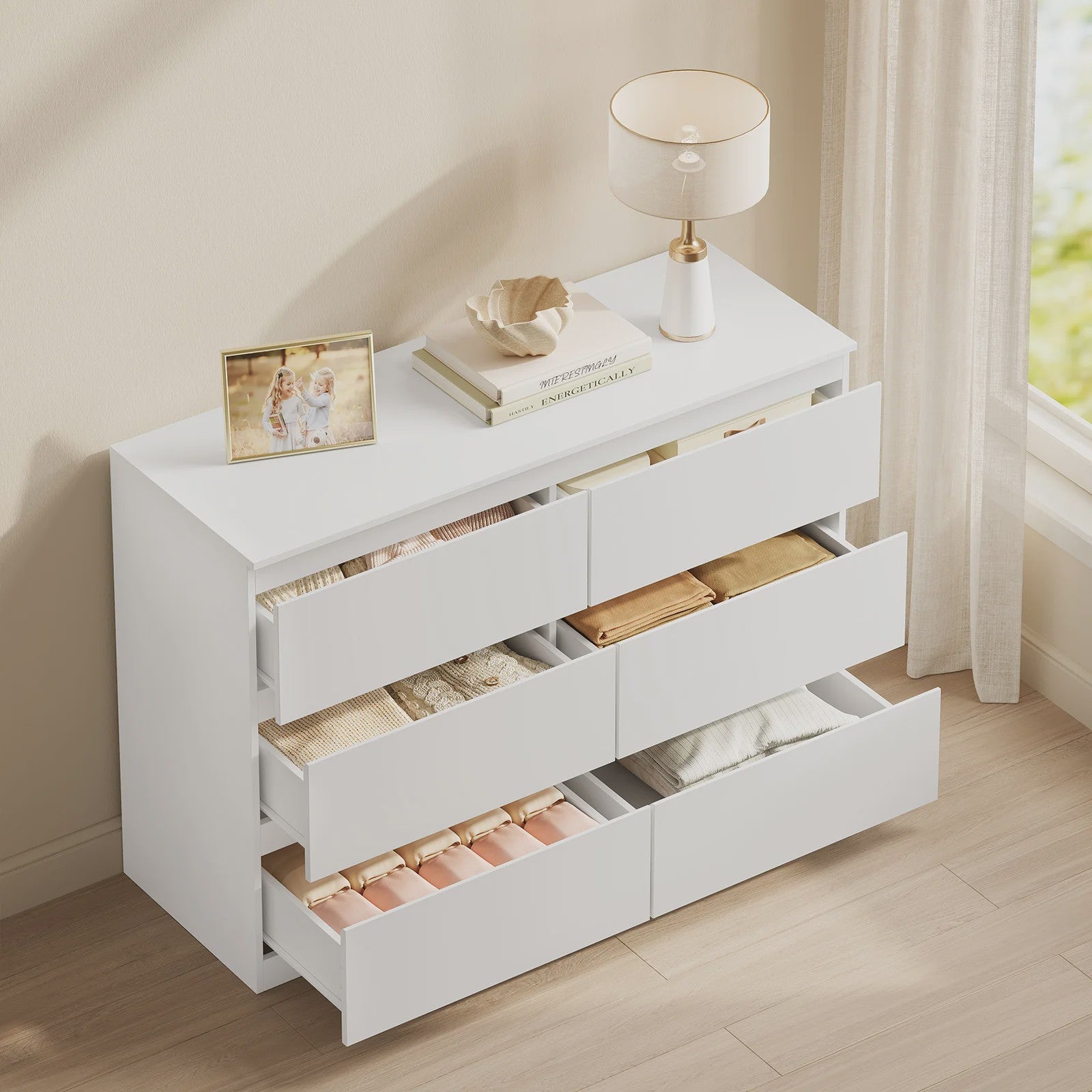 Witte Ladekast met 6 Lades - 100x69x36cm - Opbergkast voor Woonkamer & Hal