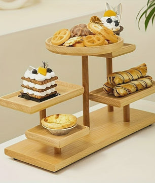 Houten Display Rek met Meerdere Niveaus - Stijlvolle Opberger voor Sieraden, Planten & Decoratie