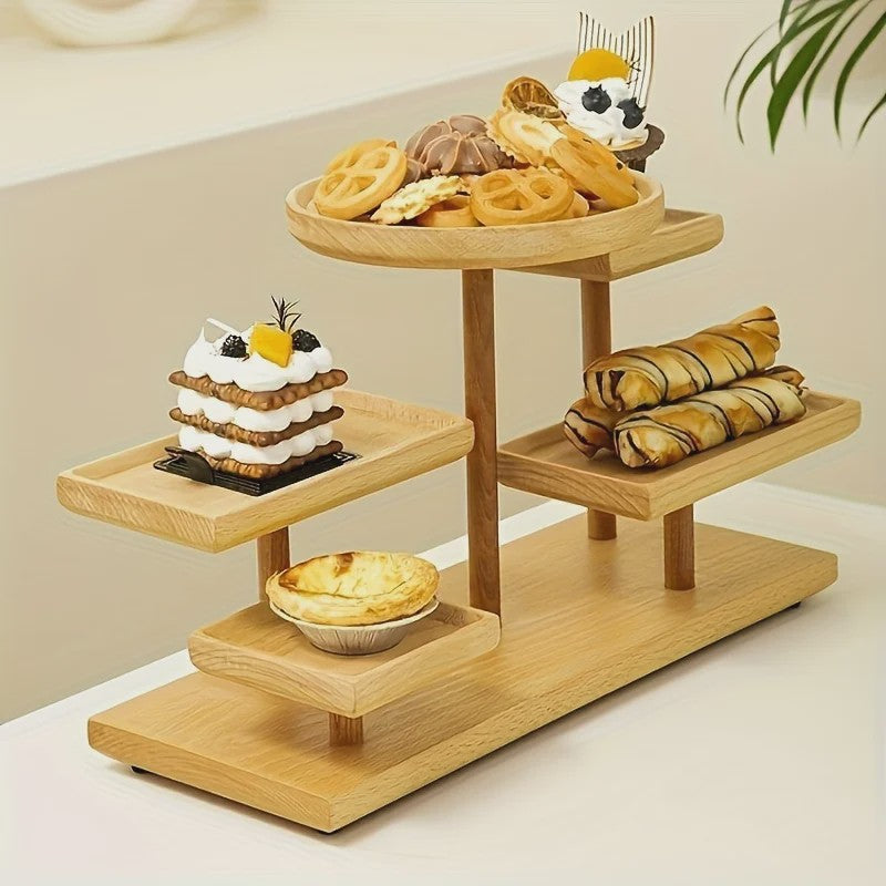 Houten Display Rek met Meerdere Niveaus - Stijlvolle Opberger voor Sieraden, Planten & Decoratie