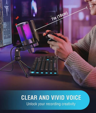 FIFINE A6V RGB USB Gaming Microfoon voor PC & Streaming - Plug & Play Condenser Mic met Pop Filter en Gain Control