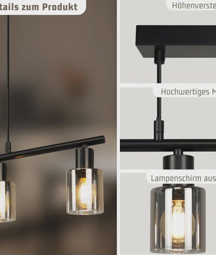 Vintage Zwarte Industriële Hanglamp voor Eettafel - 4-lichts Glas E14 Retro