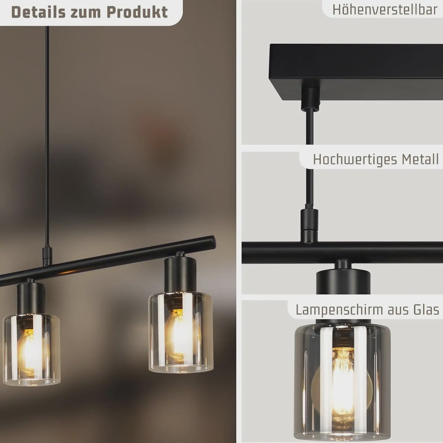 Vintage Zwarte Industriële Hanglamp voor Eettafel - 4-lichts Glas E14 Retro