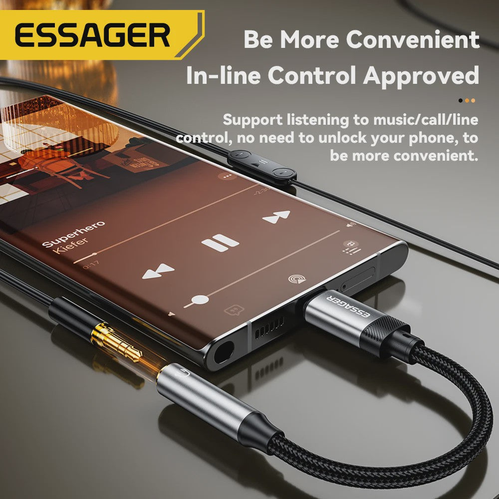 Essager Type-C & Lightning naar 3.5mm Jack AUX Audio Kabel Adapter voor iPhone 15/14/13, Samsung, MacBook