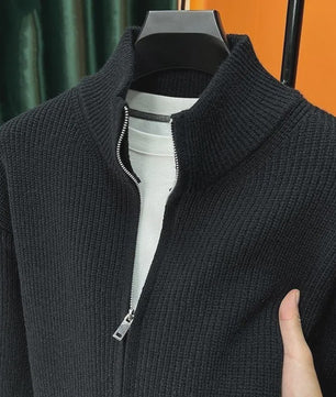 Heren Gebreid Vest met Rits en Opstaande Kraag - Slim Fit Buitenlaag