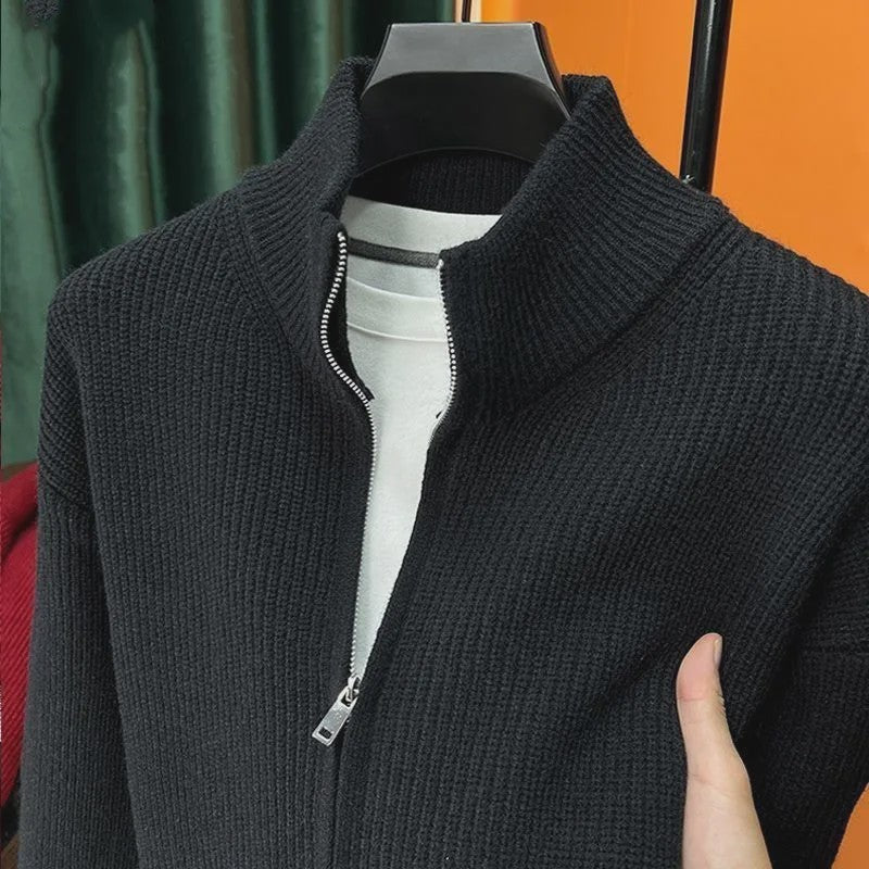 Heren Gebreid Vest met Rits en Opstaande Kraag - Slim Fit Buitenlaag