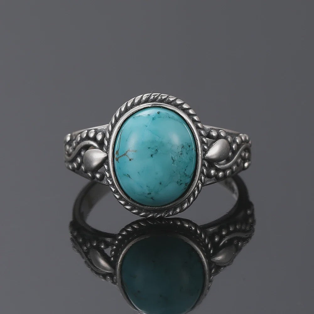 S925 Zilveren Ring met Ovaal Natuurlijke Turkoois - Fijne Sieraden voor Dames en Heren