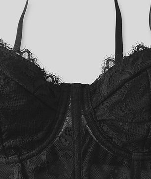 Zwarte Mesh Bustier Crop Top met Push-Up Effect - Elegante Lingerie voor Feestjes