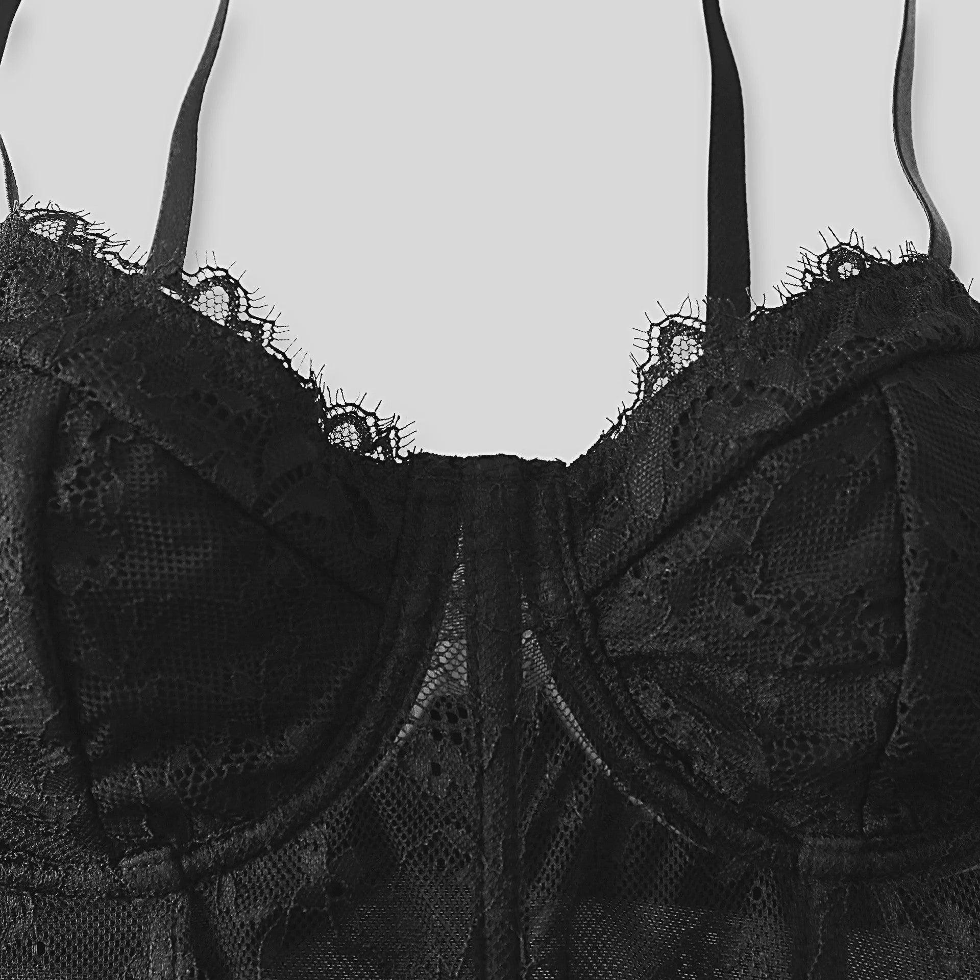 Zwarte Mesh Bustier Crop Top met Push-Up Effect - Elegante Lingerie voor Feestjes