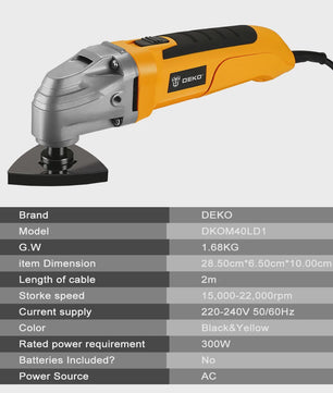 DEKO DKOM40LD1 Multifunctionele Oscillerende Tool - 300W, Variabele Snelheid voor Houtbewerking & DIY