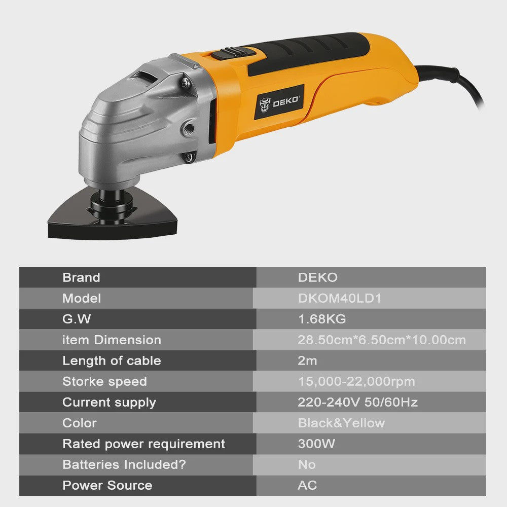 DEKO DKOM40LD1 Multifunctionele Oscillerende Tool - 300W, Variabele Snelheid voor Houtbewerking & DIY