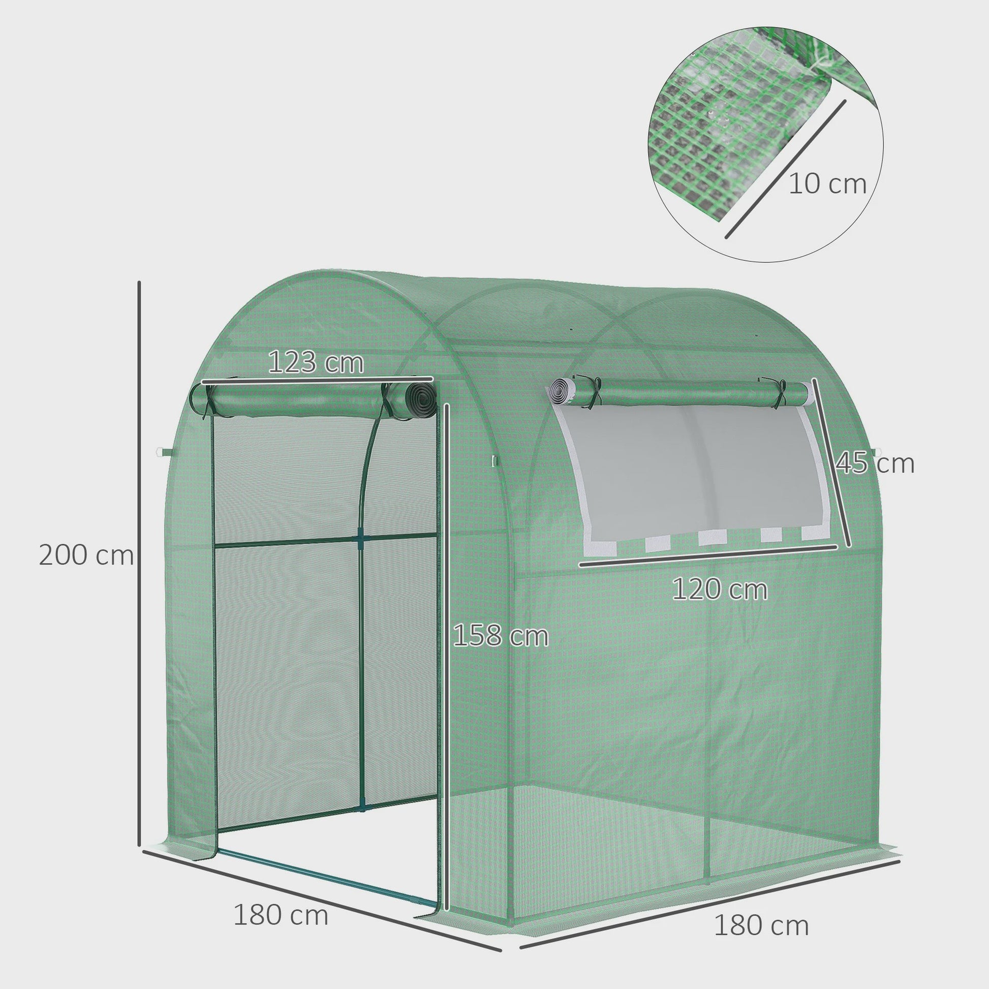 Outsunny Kweekkas 180x180x200 cm met Roldeur en Mesh Raam