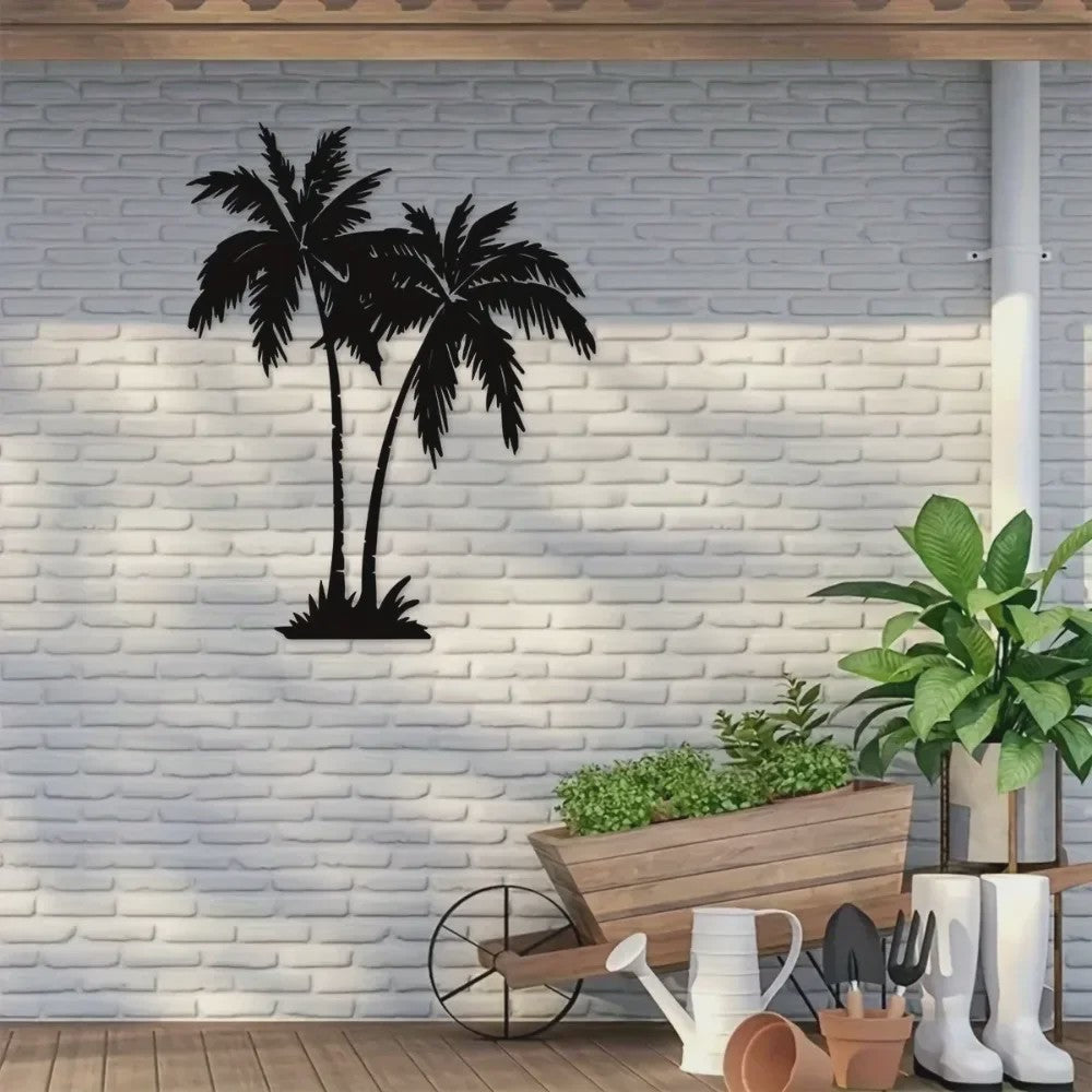 Tropische Palmboom Metaal Wanddecoratie - Buiten & Binnen - Strandhuis Stijl