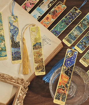 Set van 12 Vintage Metalen Bladwijzers met Kwastjes - Kunstzinnige Boekenleggers