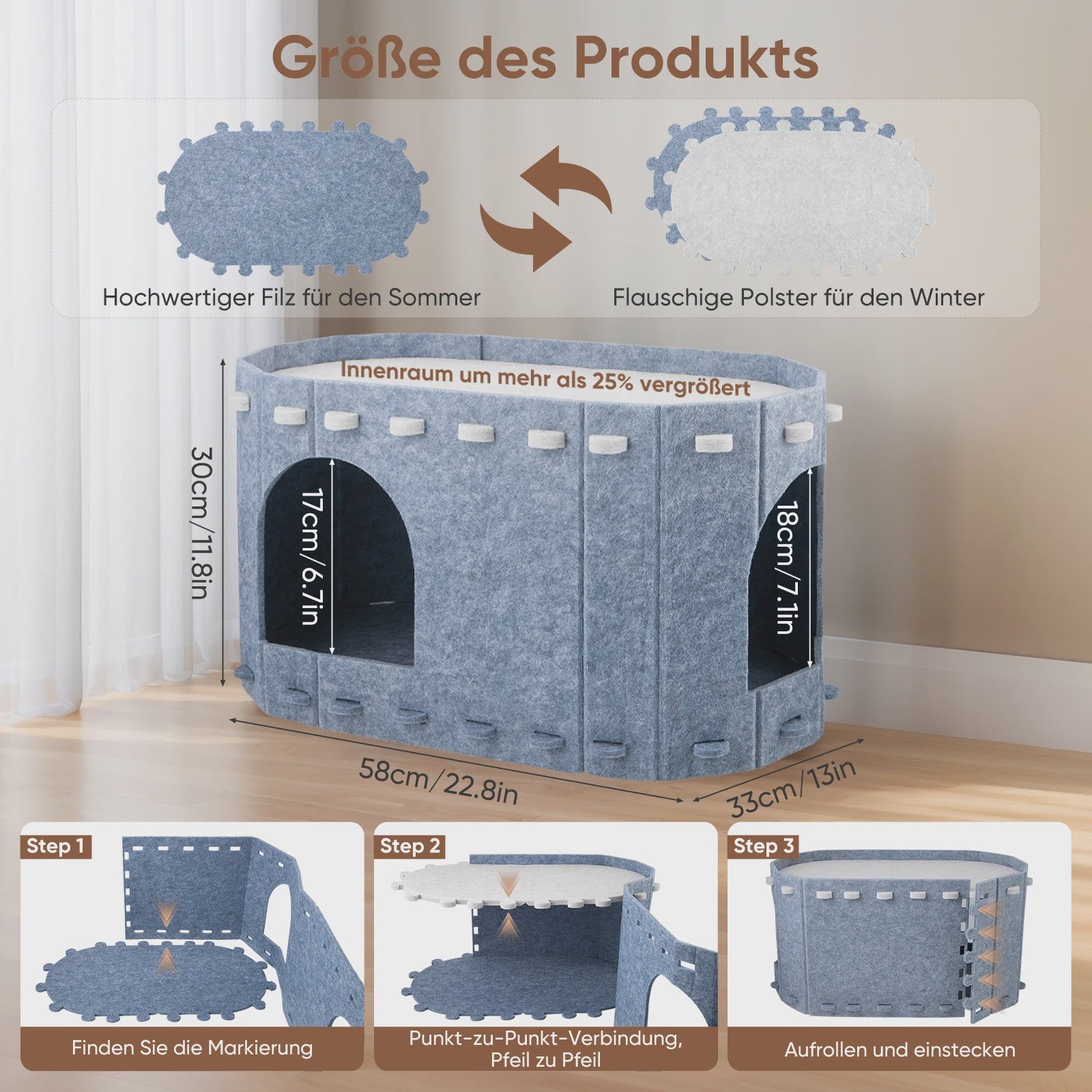 Dubbele Katten Tunnel met Uitneembare Wasbare Filtdelen - Comfort & Krabbescherming