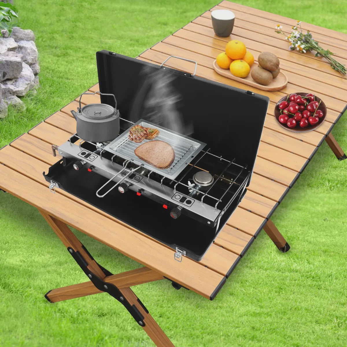 Draagbare Camping Kookplaat & BBQ Grill - Inklapbaar, Zwaar Staal