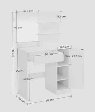 VASAGLE Kaptafel met Spiegel, Opbergvak en 2 Planken - Stijlvol Wit Design