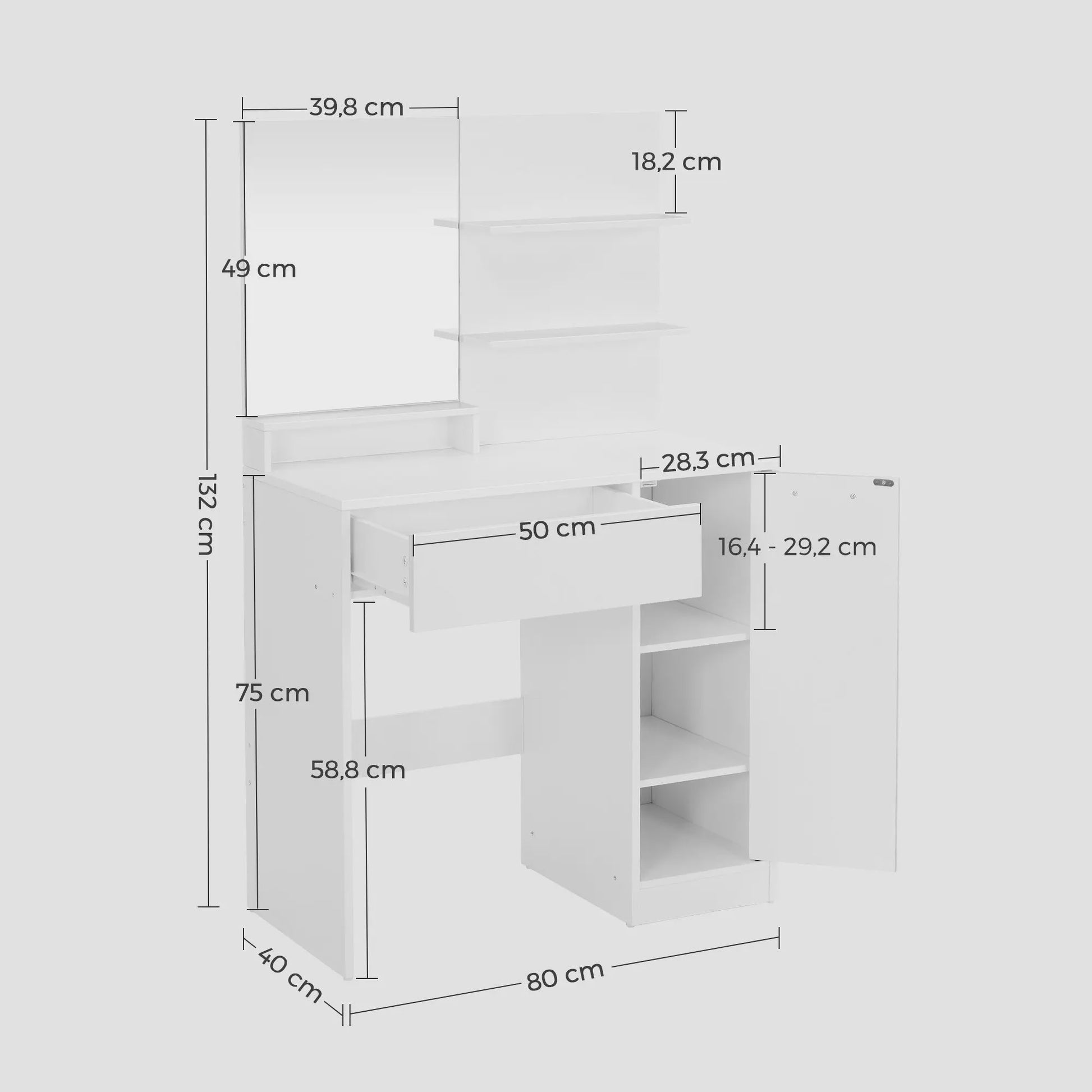 VASAGLE Kaptafel met Spiegel, Opbergvak en 2 Planken - Stijlvol Wit Design