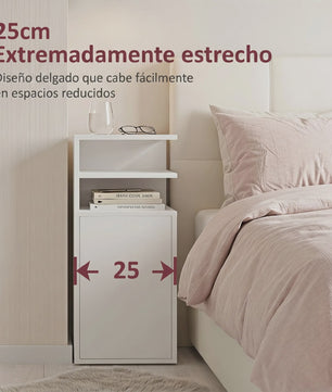 Set van 2 Witte Nachtkastjes met Deur en Open Vakken - Compact Slaapkamer Meubel 25x30x60 cm