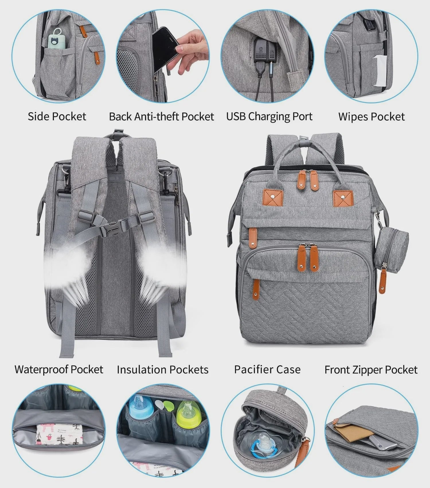 Multifunctionele Baby Luiertas Rugzak met Inklapbaar Babybedje en USB Laadpoort