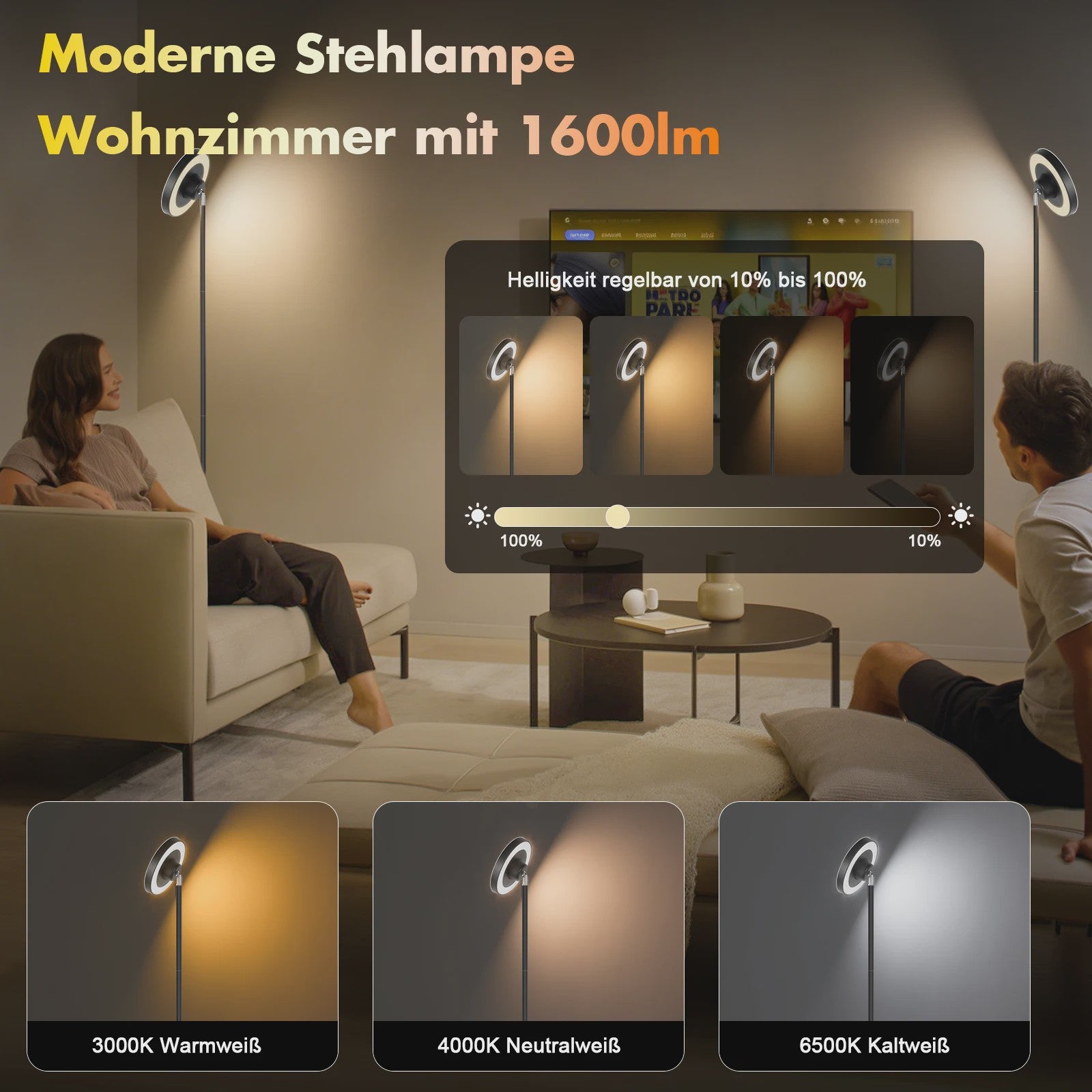 Moderne LED Vloerlamp met Watergolf Effect, RGB & CCT Sfeerverlichting en Leeslamp Functie