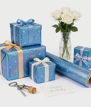 Holografisch Sterren Cadeaupapier Blauw - Glanzend & Feestelijk