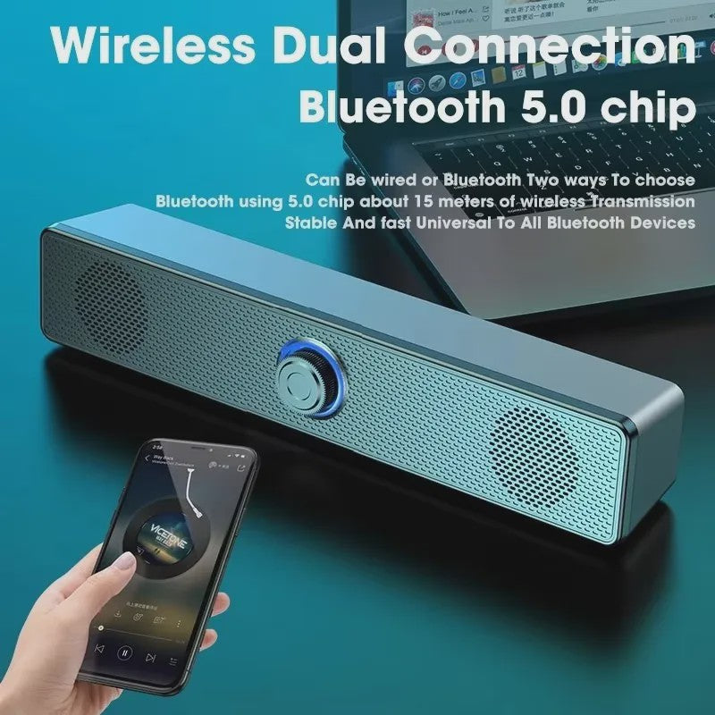 Draadloze Bluetooth Soundbar Speaker voor PC, TV en Laptop - 4D Stereo Geluid