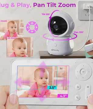 WiFi Babyfoon met Twee Camera's, Split-Screen, App Controle & 4.3" IPS Scherm - 2K 3MP Auto Tracking PTZ