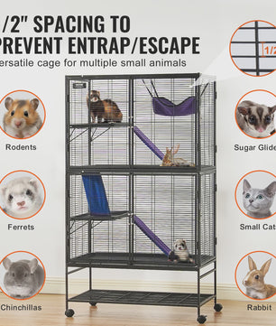 Grote 4-Laags Metalen Dierenkooi met Wielen - Ideaal voor Fretten, Ratten & Knaagdieren