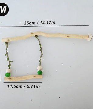 Houten Papegaai Zitstok met Dubbele Schommel en Speeltjes - Vogelkooi Accessoire