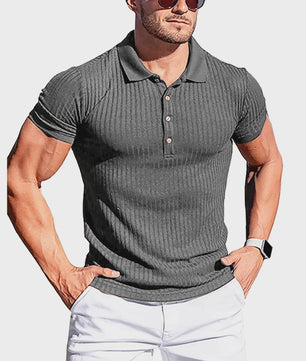 Zomer Heren Poloshirt met Verticale Streep en Elastische Pasvorm - Korte Mouw