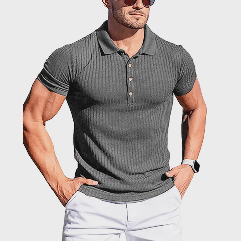 Zomer Heren Poloshirt met Verticale Streep en Elastische Pasvorm - Korte Mouw