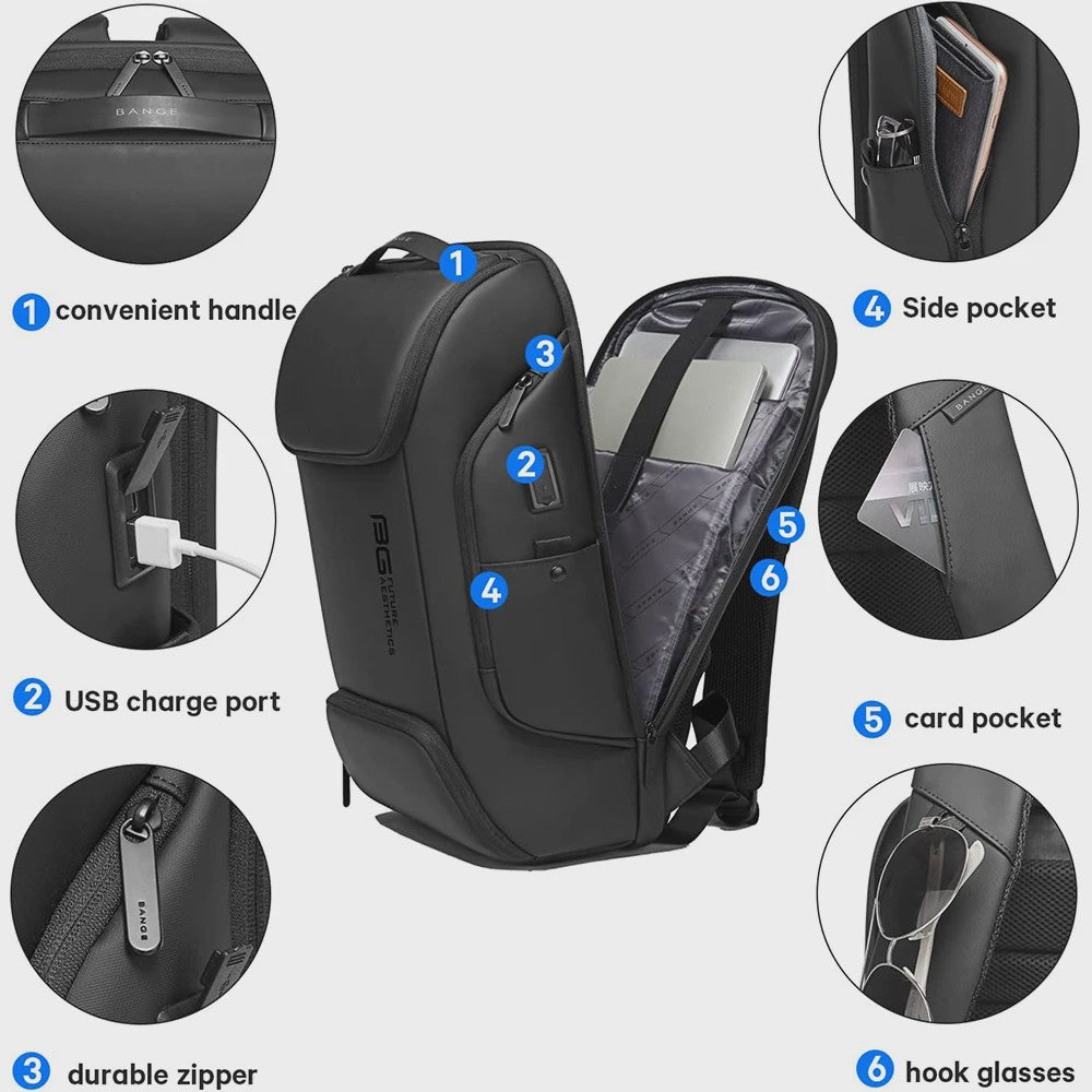 BANGE Smart Business Rugzak met USB-poort - Waterdicht, Geschikt voor 15.6" Laptop